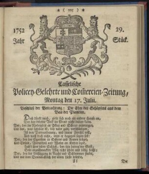 29. Stueck, Montag den 17. Julii 1752