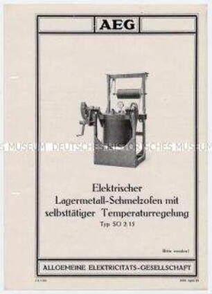 Elektrischer Lagermetall-Schmelzofen mit selbsttätiger Temperaturregelung