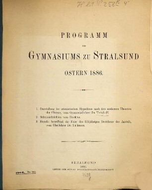 Programm des Gymnasiums zu Stralsund : Ostern .... 1885/86