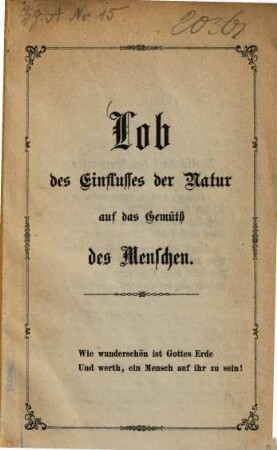 Lob des Einflusses der Natur auf das Gemüth des Menschen