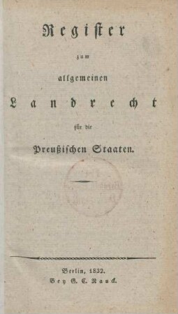 Register: Allgemeines Landrecht für die Preußischen Staaten
