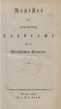 Register: Allgemeines Landrecht für die Preußischen Staaten