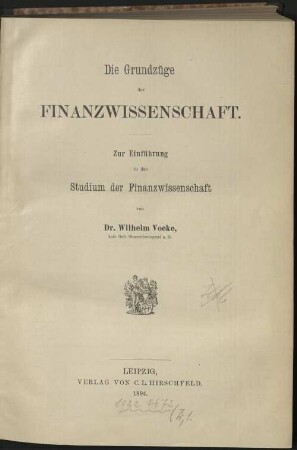 Die Grundzüge der Finanzwissenschaft : zur Einführung in das Studium der Finanzwissenschaft