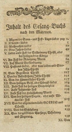 Inhalt des Gesang-Buchs nach den Materien