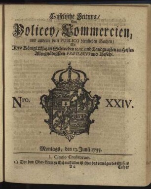 Nro. XXIV, Montags, den 13. Junii 1735