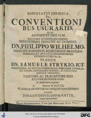 Disputatio Juridica De Conventionibus Usurariis