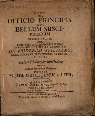 De officio principis circa bellum suscipiendum
