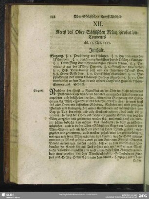 XII. Receß des Ober-Sächsischen Münz-Probation-Convents dd. 13. Oct. 1609