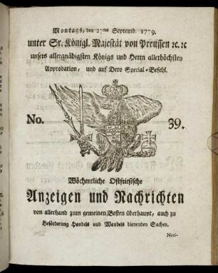 No. 39. Montags, den 27ten Septemb. 1779.
