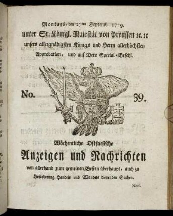 No. 39. Montags, den 27ten Septemb. 1779.
