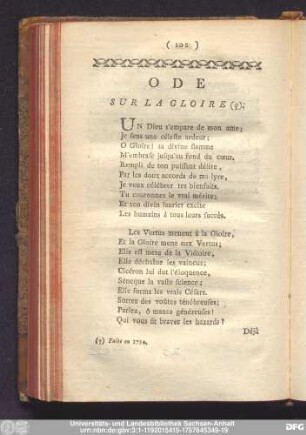 Ode Sur La Gloire.
