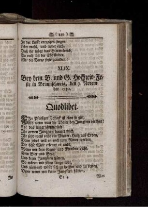 XLIX. Bey dem B. und O. Hochzeit-Feste in Braunschweig, den 7. November 1730