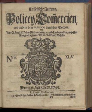 Nro. XLV, Montags, den 8. Nov. 1745