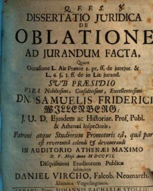 Dissertatio Juridica De Oblatione Ad Jurandum Facta