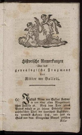 Historische Anmerkungen über das genealogische Fragment der Ritter von Galloti.