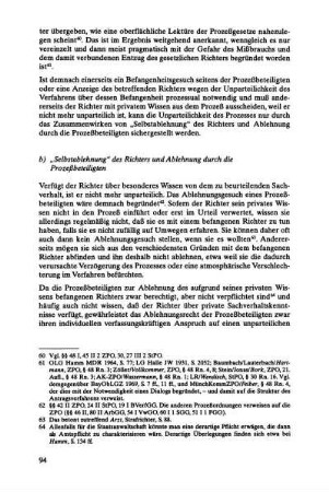 b) "Selbstablehnung" des Richters und Ablehnung durch die Prozeßbeteiligten