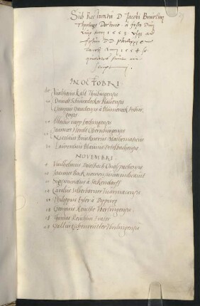 Winterhalbjahr 1553/1554. Rektorat Jakob Beurlin