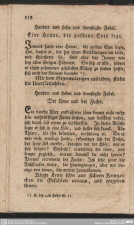Hundert und sieben und dreyßigste Fabel. Der Löwe und der Fuchs