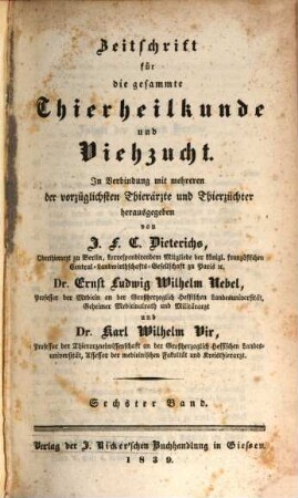 Zeitschrift für die gesammte Thierheilkunde und Viehzucht. 6. 1839