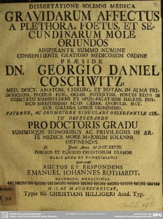 Dissertatione Solemni Medica Gravidarum Affectus A Plethora, Foetus, Et Secundinarum Mole Oriundos