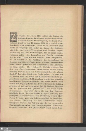 [I. Bericht des Schriftführers]
