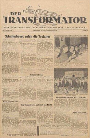 TRO-Betriebszeitung 'Der Transformator'; Nr. 3/1957 (Januar 1957)