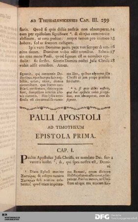 Pauli Apostoli ad Timotheum Epistola Prima.