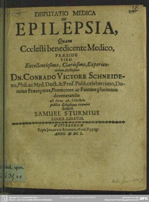 Disputatio Medica De Epilepsia
