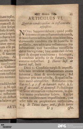 Articulus VI. Quid de conditionibus in testamento appositis.