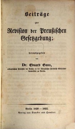Beiträge zur Revision der preußischen Gesetzgebung