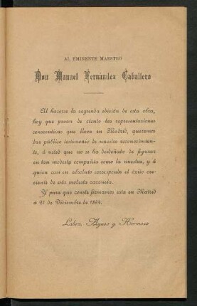 [Dedicatoria] Al eminente maestro Don Manuel Fernández Caballero