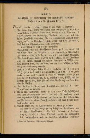 XXXIV. Grundsätze zur Auszeichnung des jugendlichen ländlichen Gesindes vom 16. Februar 1861