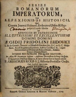 Series Romanorum Imperatorum, Cum Reflexionibus Historicis