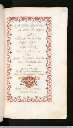 Gabriel Bucelin: Lacus Potamici ... Descriptio Cui Varia diversarum Familiarum Genealogia admiscetur ...