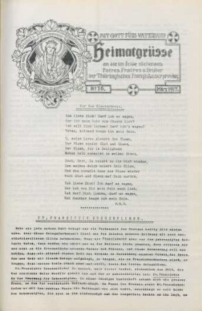 16.1917: Heimatgrüsse an die im Felde stehenden Patres, Fratres u. Brüder der Thüringischen Franziskanerprovinz