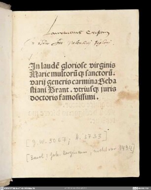 Carmina in laudem virginis Mariae multorumque sanctorum.