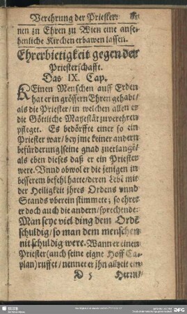 Ehrerbietigkeit gegen der Priesterschafft. Das IX. Cap.