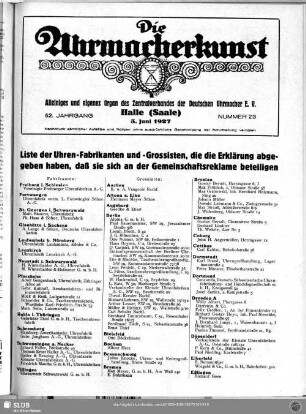 Liste der Fabrikanten und Grossisten, die eine Erklärung abgegeben haben, daß sie sich an der Gemeinschaftsreklame beteiligen