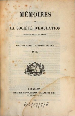 Mémoires de la Société d'Emulation du Département du Doubs. 7. 1855