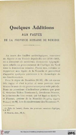 Sér. 5.2=45.1911: Quelques additions aux fastes de la province romaine de Numidie