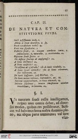 Cap. II.: De natura et conflitutione feudi