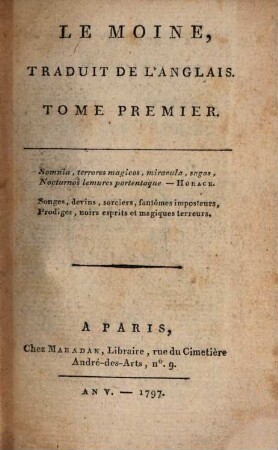 Le Moine : Traduit De L'Anglais, 1