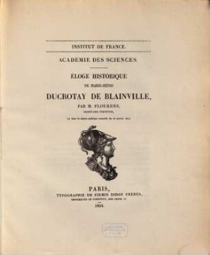 Éloge historique de Marie-Henri Ducrotay de Blainville : lu dans la séance publique annuelle du 30 janvier 1854