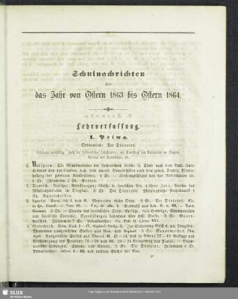 Schulnachrichten über das Jahr von Ostern 1863 bis Ostern 1864