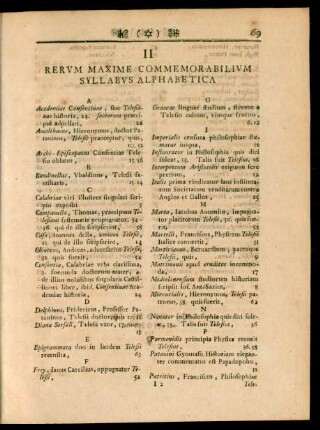 II Rerum Maxime Commemorabilium Syllabus Alphabetica