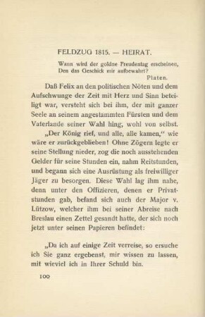 Feldzug 1815. Heirat