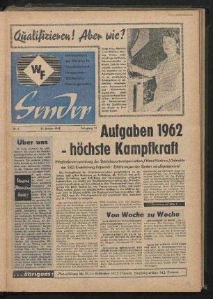 Betriebszeitung 'WF-Sender', Nr.4/1962 (27. Januar 1962)