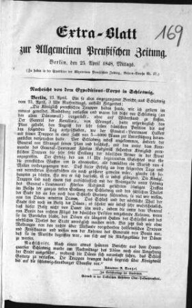 Extra-Blatt zur Allgemeinen Preußischen Zeitung. (Sammlung Friedlaender)