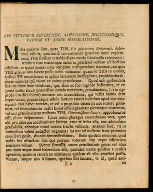 Vir Plurimum Reverende, Amplissime, Doctissimeque, Fautor Et Amice Honoratissime