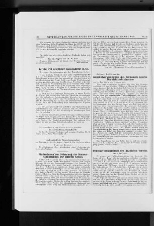 Generalversammlung des ärztlichen Vereins.
